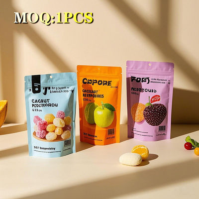Manufacturer Custom Printed Reusable Colorful Plastic Packaging Fruit Snack Candy Glossy Stand Up Mylar Bags With Zipper