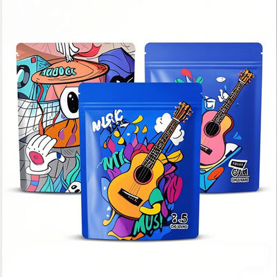 Custom Printed 3.5g Aluminum Foil Mylar Stand Up Pouches Smell Proof Resealable Ziplock Food Packaging Bags Die-cut Design