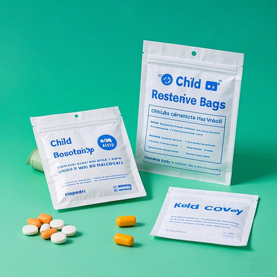 Tamper Evident Child Resistant Pouches Flat Bottom Zipper For Medicine