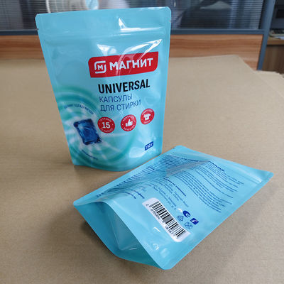 Leak-Proof Stand Up Bags For Laundry Pods Packaging Custom Thickness With Child-Safe Zipper.