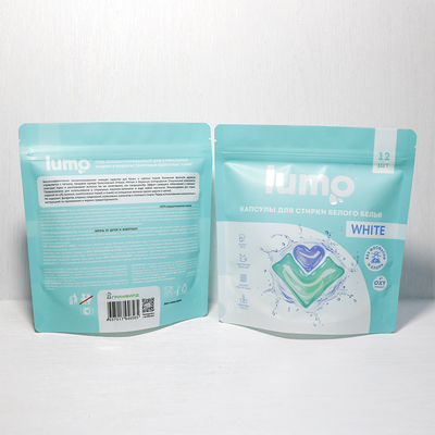 Custom Printed Stand Up Pouches With Resealable Zipper And Moisture Barrier Protection For Laundry Pods Packaging.