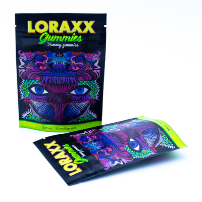 Vibrant Printed Stand Up Pouches For Gummies Packaging With Customizable High-Color Brand Pattern.
