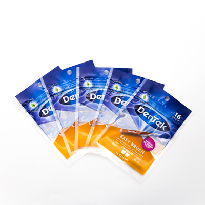 Thin-Gauge Three Sided Sealing Bag For Floss Packaging With Custom Brand Printing And Hanging Hole Design.