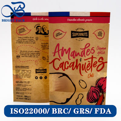 Recyclable And Biodegradable Kraft Paper Bags For Food Packaging With Transparent Windows And Customizable Printing Patterns.