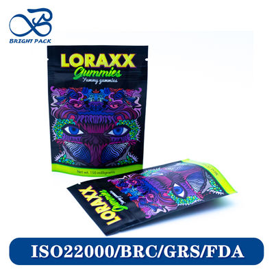 Vibrant Printed Stand Up Pouches For Gummies Packaging With Customizable High-Color Brand Pattern.