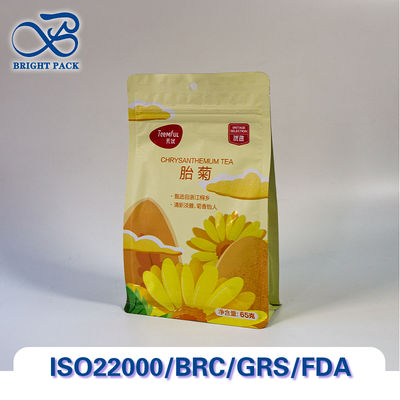 Aroma-Lock Eight Sided Sealing Flat Bottom Bags For Tea Packaging With Oxygen-Barrier And Moisture-Resistant.