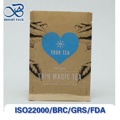 Recyclable And Compostable Eight Sided Sealing Kraft Paper Bags For Tea Packaging With Customizable Printing And Sizes.