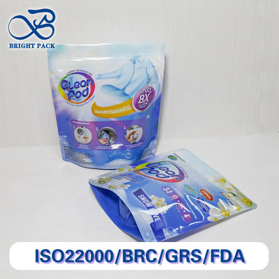 Glossy Surface Stand Up Pouches For Laundry Pods Packaging Customizable With High-Definition Flexogravure And Digital Printing.