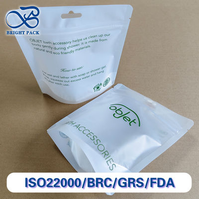 Premium Translucent Stand Up Bags For Bath Accessories Packaging With Water-Resistant And Sealing Zipper Closure.
