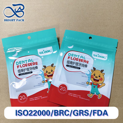 Three-Side Sealed Zipper Floss Bag  Leak-Proof Food Grade Packaging Custom Sizes / Printing FDA/SGS Certified Multilayer Composite Material