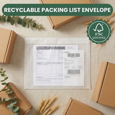 Plastic-free Biodegradable FSC Certified Packing List Envelope Paper Document Enclosed Pouch Self Adhesive Shipping Label Wallet