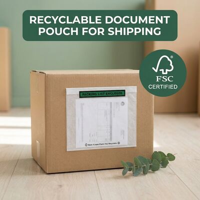 Recyclable Packing List Envelope Paper Document Enclosed Plastic Free Self Adhesive Shipping Label Pouch FSC