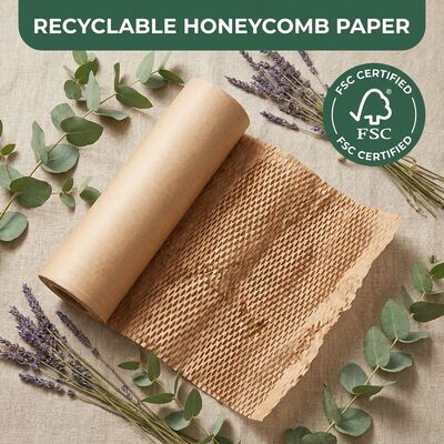 White Colored Eco-Friendly Recyclable Kraft Honeycomb Paper Roll Cushioning Wrap with Grease Proof for Gift Packaging