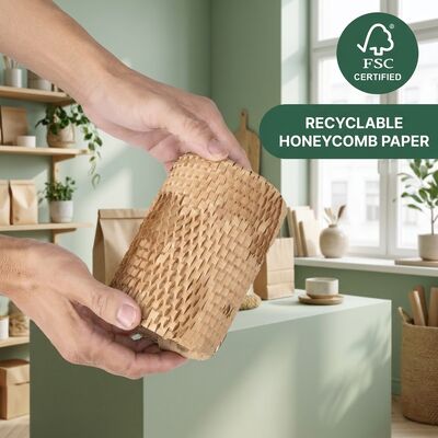 White Colored Eco-Friendly Recyclable Kraft Honeycomb Paper Roll Cushioning Wrap with Grease Proof for Gift Packaging